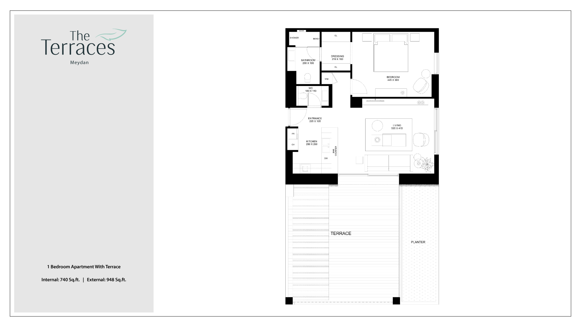  The Terraces 1 Bedroom Apartment With Terrace Floor Plan 
