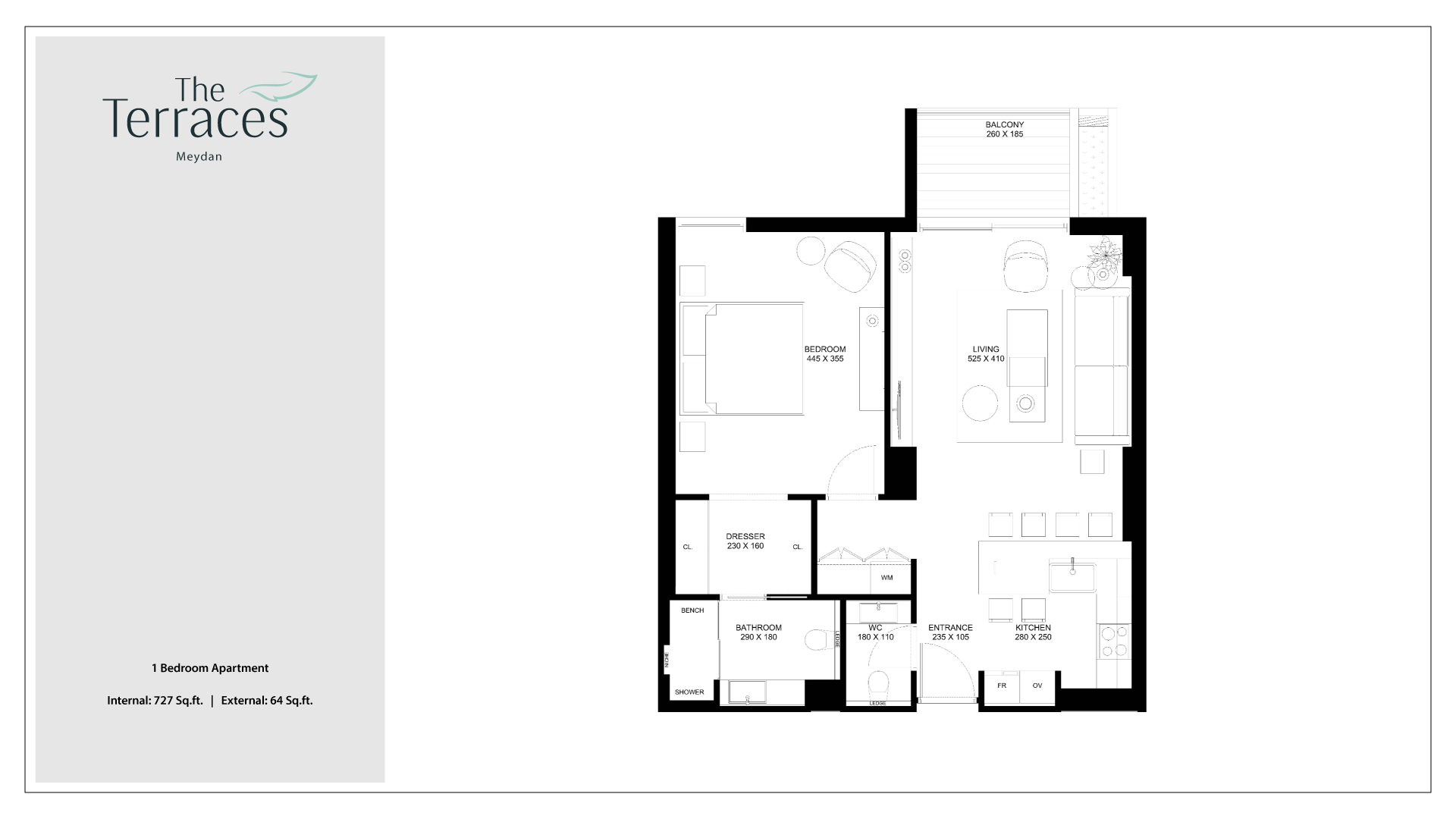  The Terraces 1 Bedroom Apartment  Floor Plan 