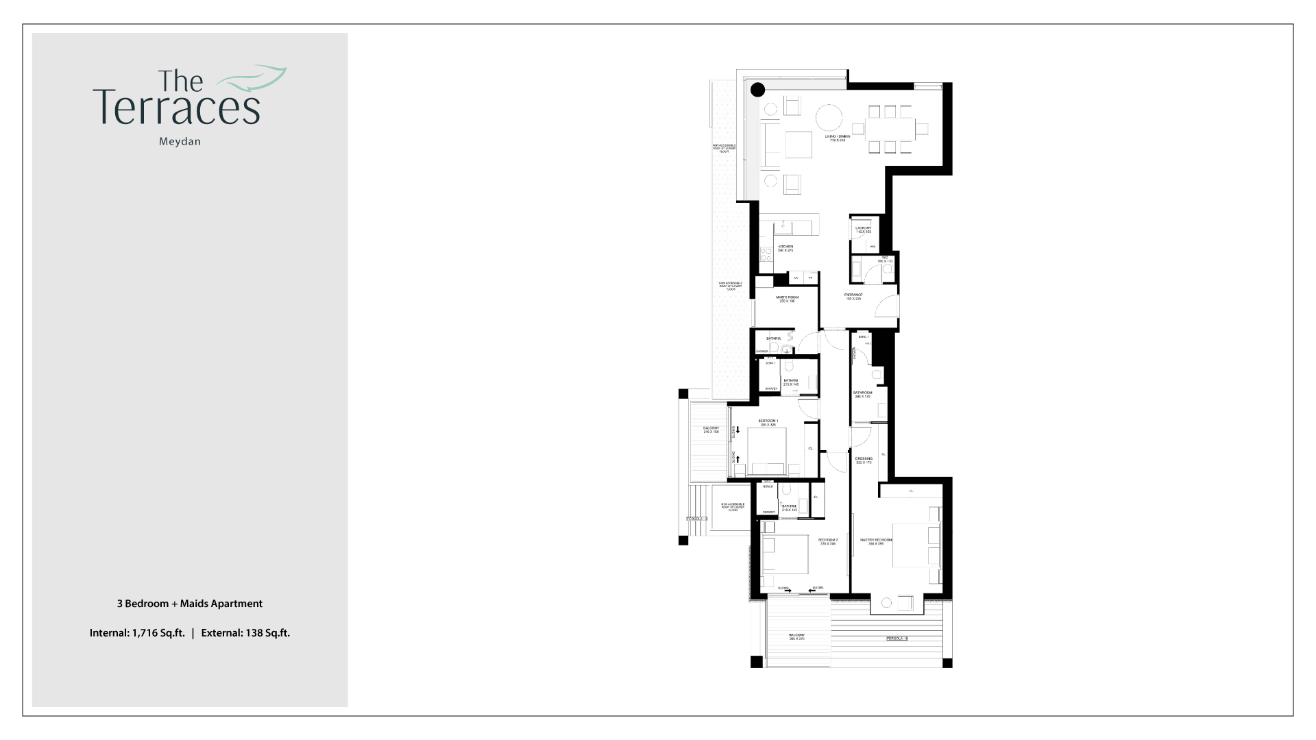 The Terraces 3  Bedroom + Maid Apartment Floor Plan