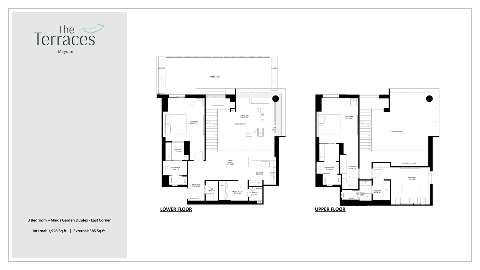 The Terraces 3 Bedroom + Maid Garden Duplex East Corner Floorplan
