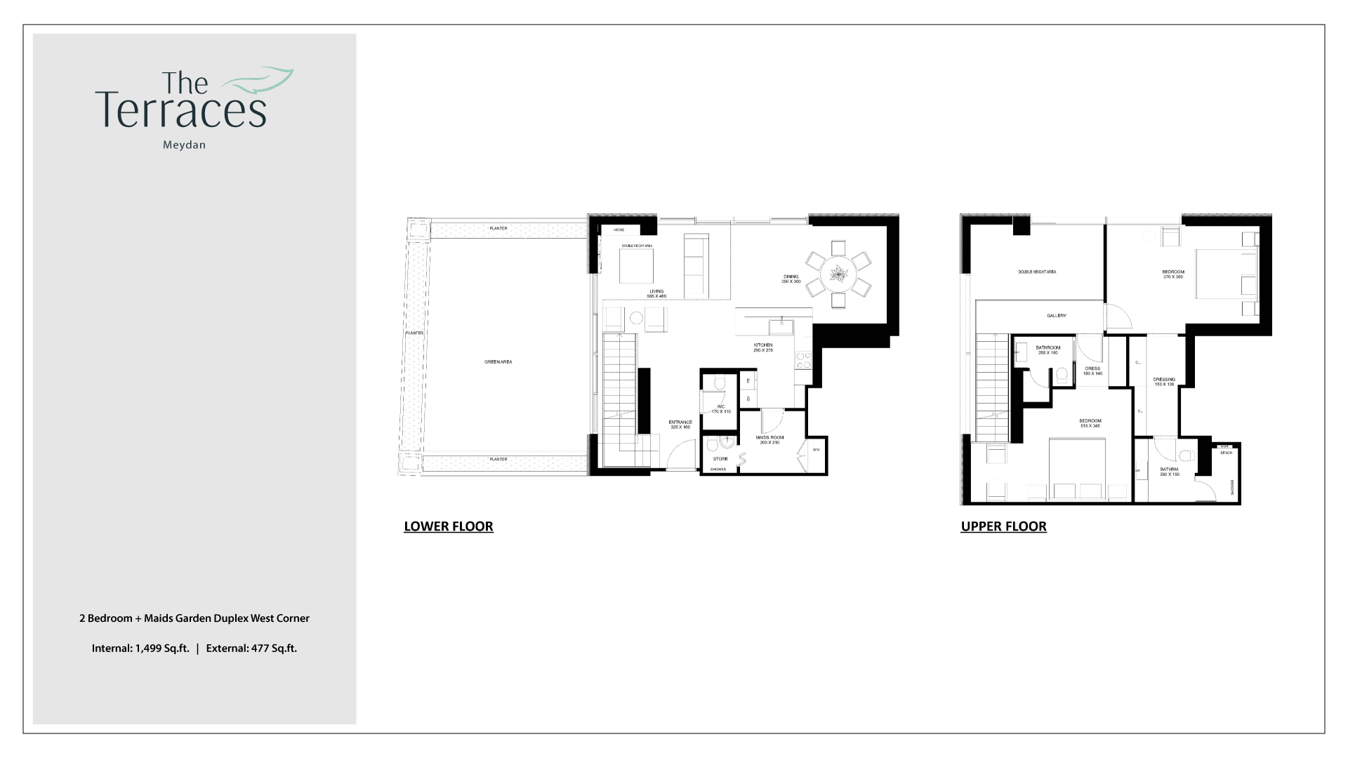 The Terraces 2 Bedroom Garden Duplex+ + Maids West Corner Floor Plan