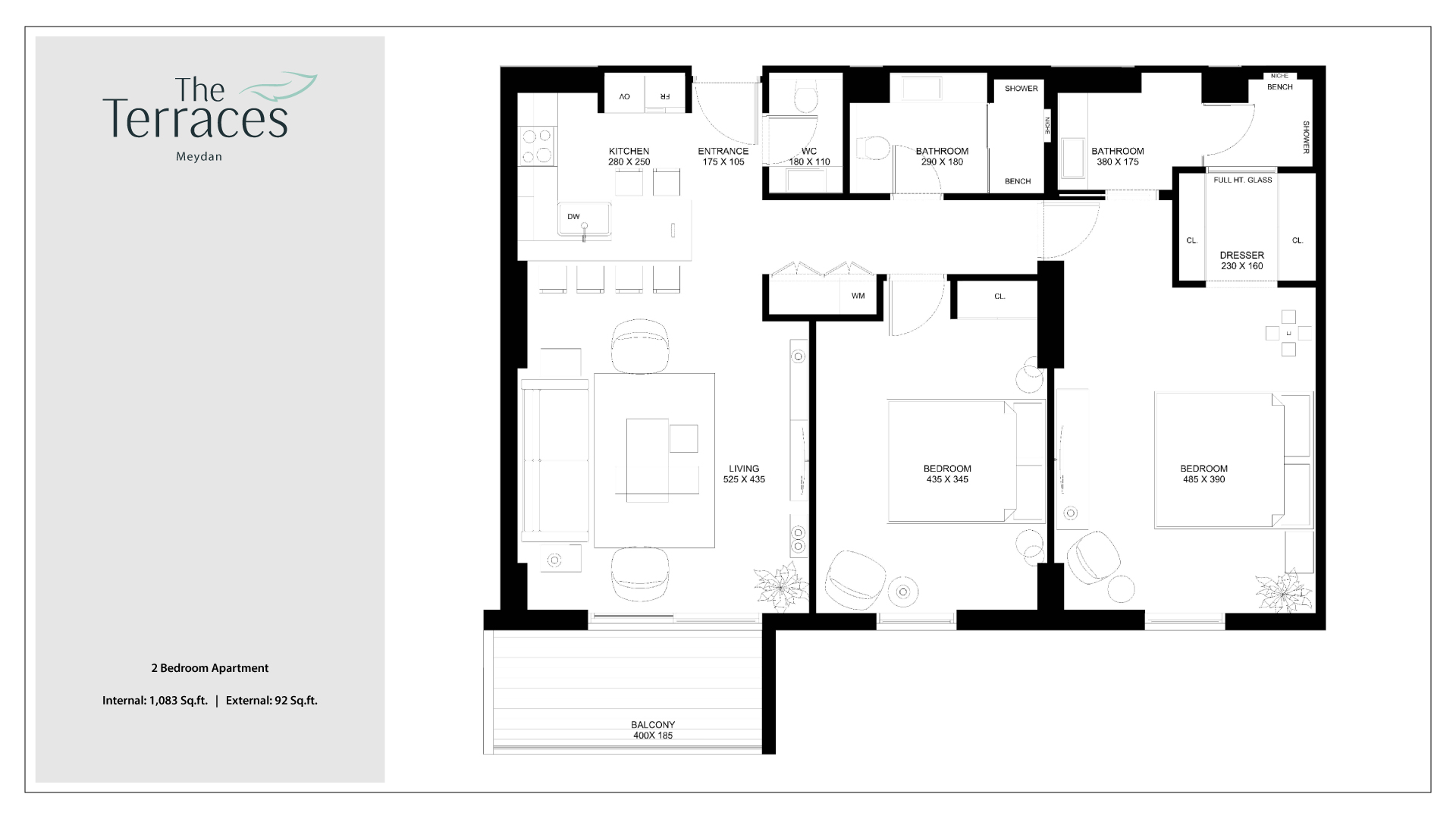 The Terraces 2 Bedroom Apartment Floor Plan 